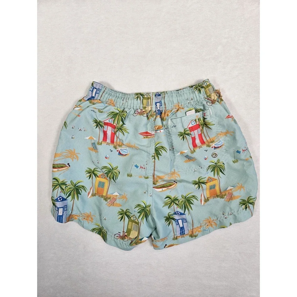 Azul Siete Men's Cyan Blue Print Swim Trunks Shorts Small S Palm‎ Tree Beach